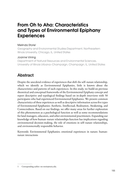 Characteristics and Types of Environmental Epiphany Experiences