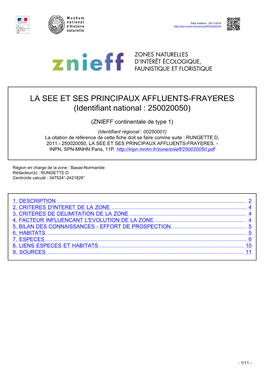 LA SEE ET SES PRINCIPAUX AFFLUENTS-FRAYERES (Identifiant National : 250020050)