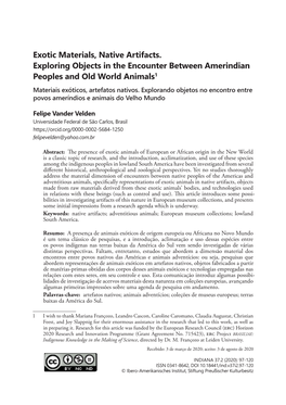 Exotic Materials, Native Artifacts. Exploring Objects in the Encounter Between Amerindian Peoples and Old World Animals1 Materiais Exóticos, Artefatos Nativos