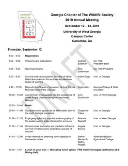 Georgia Chapter of the Wildlife Society 2019 Annual Meeting