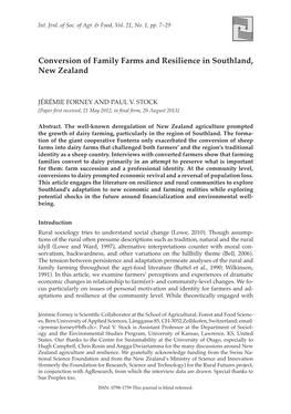 Conversion of Family Farms and Resilience in Southland, New Zealand