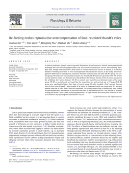 Re-Feeding Evokes Reproductive Overcompensation of Food-Restricted Brandt's Voles