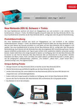 New Nintendo 2DS XL Schwarz + Türkis