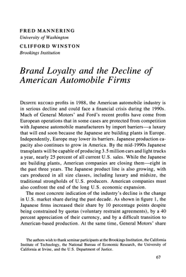 Brand Loyalty and the Decline of American Automobile Firms