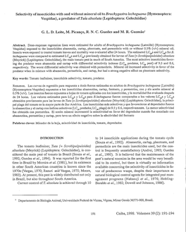 Selectivity of Insecticides with and Without Mineral Oil to Brachygastra Lecheguana (Hymenoptera: Vespidae), a Predator Oftuta Absoluta (Lepidoptera: Gelechiidae)