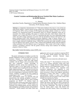 Genetic Variation and Relationship Between Turkish Flint Maize Landraces by RAPD Markers