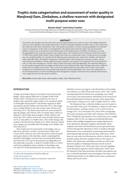 Trophic State Categorisation and Assessment of Water Quality in Manjirenji Dam, Zimbabwe, a Shallow Reservoir with Designated Multi-Purpose Water Uses