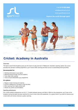 Cricket: Academy in Australia