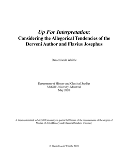 Up for Interpretation: Considering the Allegorical Tendencies of the Derveni Author and Flavius Josephus