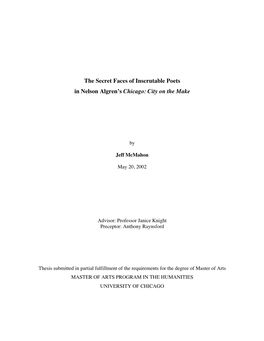 The Secret Faces of Inscrutable Poets in Nelson Algren's Chicago: City On