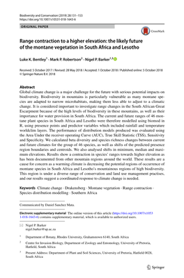 The Likely Future of the Montane Vegetation in South Africa and Lesotho