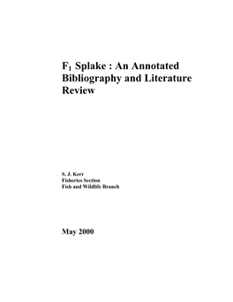 F1 Splake : an Annotated Bibliography and Literature Review