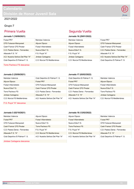 Calendario | División De Honor Juvenil Fútbol Sala | Grupo 7