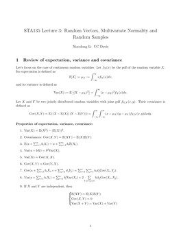 Random Vectors, Multivariate Normality and Random Samples