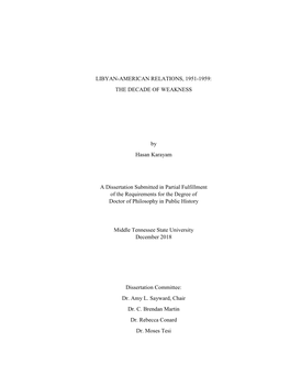 Libyan-American Relations, 1951-1959: the Decade of Weakness