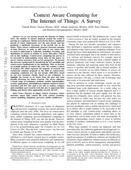 Context Aware Computing for the Internet of Things: a Survey