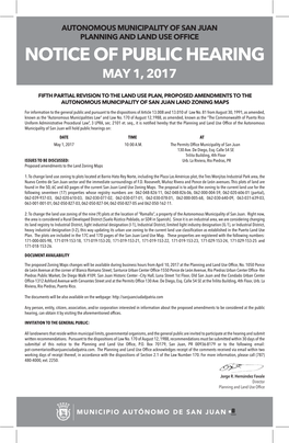 Notice of Public Hearing Autonomous Municipality of San Juan Planning