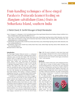 Fruit-Handling Techniques of Rose-Ringed Parakeets Psittacula Krameri Feeding on Alangium Salviifolium (Linn.) Fruits in Sriharikota Island, Southern India