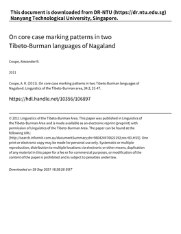 On Core Case Marking Patterns in Two Tibeto‑Burman Languages of Nagaland