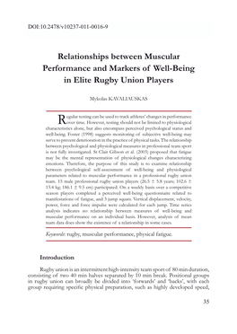 Relationships Between Muscular Performance and Markers of Well-Being in Elite Rugby Union Players