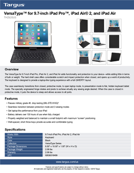 Versatype™ for 9.7-Inch Ipad Pro™, Ipad Air® 2, and Ipad Air THZ620US