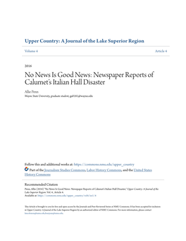 Newspaper Reports of Calumet's Italian Hall Disaster