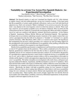 Variability in Ser/Estar Use Across Five Spanish Dialects