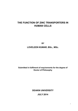 The Function of Zinc Transporters in Human Cells