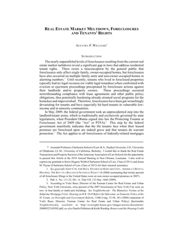Real Estate Market Meltdown, Foreclosures and Tenants' Rights