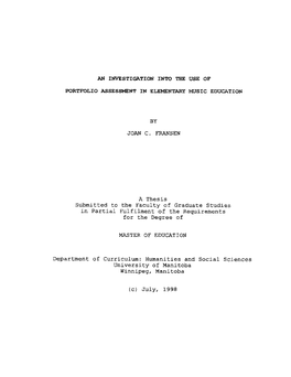 A Thesis Submitted to the Faculty of Graduate Studies in Partial Fulfilment of the Requirements for the Degree Of
