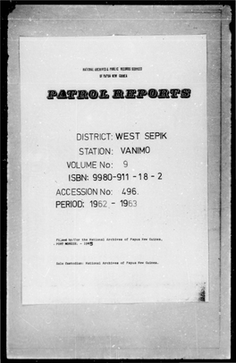 WEST SEPIK STATION: VANIMO VOLUME No: 9 ISBN: 9980-911 -18 - 2 ACCESSION No: 496