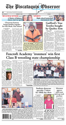 Foxcroft Academy 'Ironmen' Win First Class B Wrestling State Championship