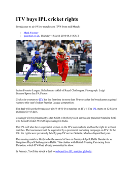 ITV Buys IPL Cricket Rights
