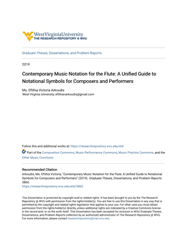 Contemporary Music Notation for the Flute: a Unified Guide Ot Notational Symbols for Composers and Performers