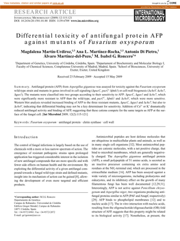 Differential Toxicity of Antifungal Protein AFP Against Mutants of Fusarium Oxysporum
