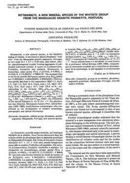 Rittmannite, a New Mineral Species of the Whiteite Group from the Mangualde Granitic Pegmatite, Portugal