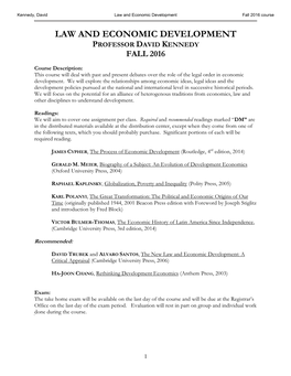 Law and Economic Development Fall 2016 Course