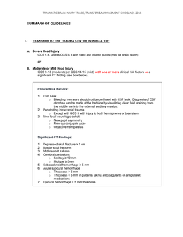 Traumatic Brain Injury Triage, Transfer & Management Guidelines 2018