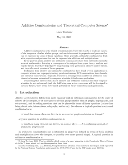 Additive Combinatorics and Theoretical Computer Science∗