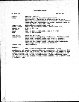 ED 069 295 EDRS PRICE Supplement: (1) Project Sponsorship and Management, (4 Planning