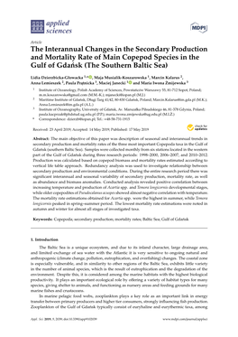The Interannual Changes in the Secondary Production and Mortality Rate of Main Copepod Species in the Gulf of Gda ´Nsk(The Southern Baltic Sea)