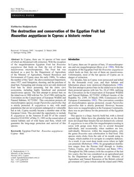 The Destruction and Conservation of the Egyptian Fruit Bat Rousettus Aegyptiacus in Cyprus: a Historic Review