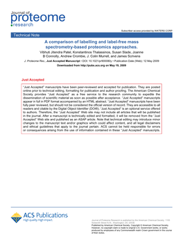 A Comparison of Labelling and Label-Free Mass Spectrometry-Based Proteomics Approaches