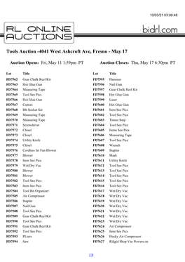 Tools Auction -4041 West Ashcroft Ave, Fresno - May 17