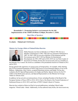 Roundtable 3: Promoting Inclusive Environments for the Full Implementation of the CRPD (10:00Am-12:00Pm, December 3, 2020) Shor