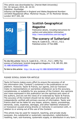 Scottish Geographical Magazine the Scenery of Sutherland