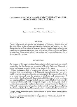 Environmental Change and Its Impact on the Freshwater Fishes of Iran