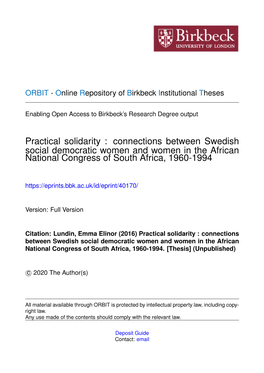 Practical Solidarity : Connections Between Swedish Social Democratic Women and Women in the African National Congress of South Africa, 1960-1994