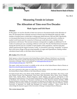 Measuring Trends in Leisure: the Allocation of Time Over Five Decades