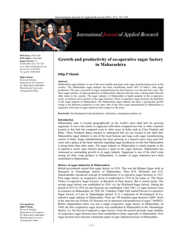 Growth and Productivity of Co-Operative Sugar Factory in Maharashtra